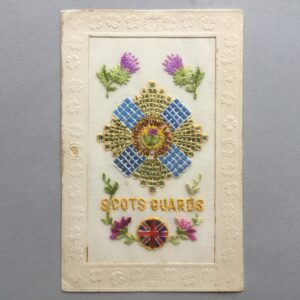 Regimental silk Scots Guards postcard with thistles